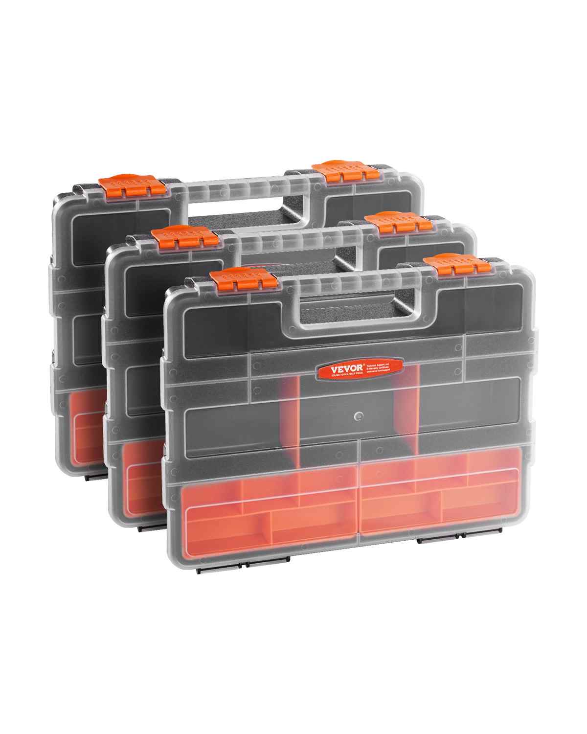 3-Pack Small Parts Organizer, 21 Compartments Tools Organizer Box with Removable Dividers, High-Quality PP Hardware Storage Box with Safety Latch & Portable Handle for Nuts, Bolts, Screws, Nails