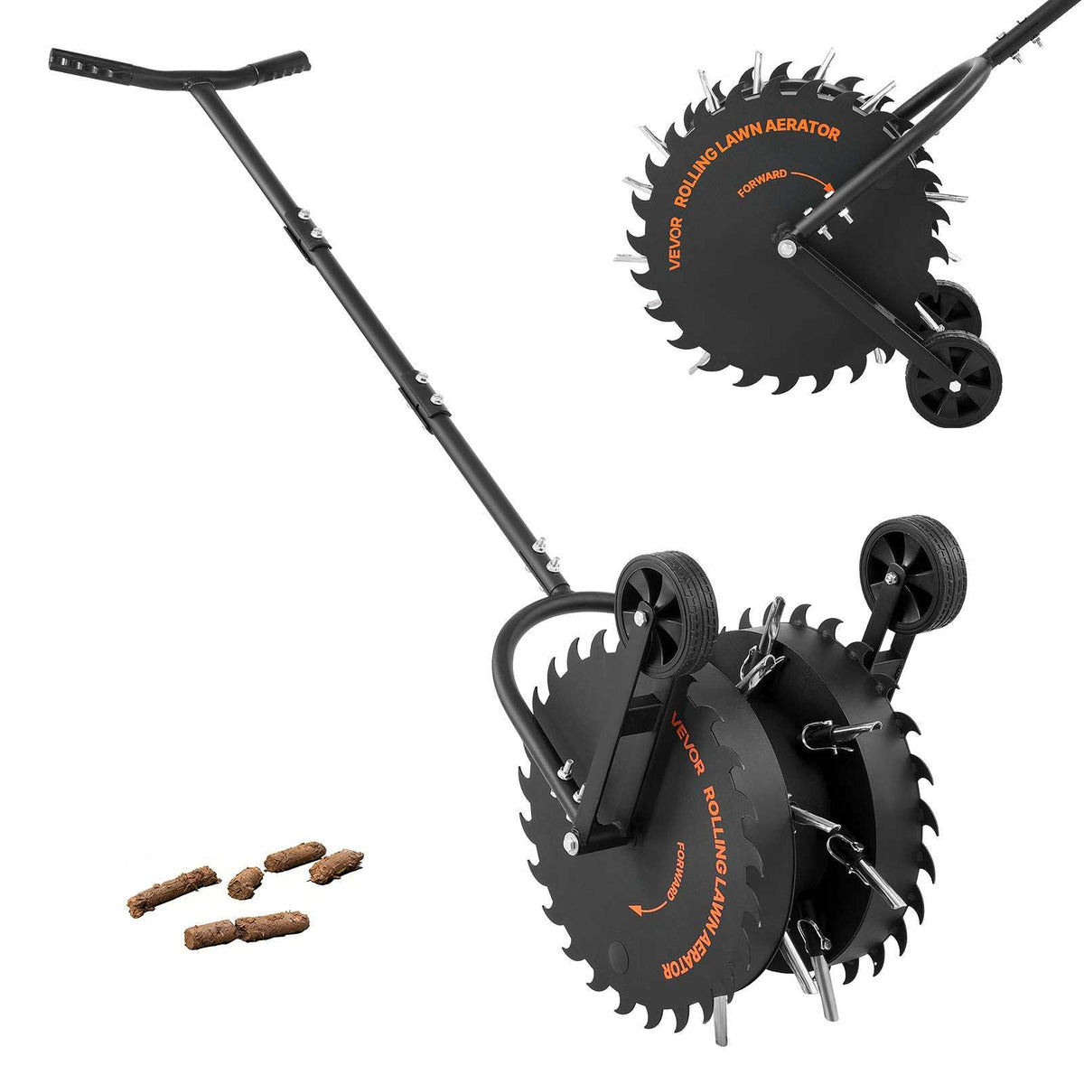 Rolling Lawn Core Aerator, 16.6 in Coring Aerator Roller with Anti-Clog Tines, Heavy Duty & Rust-Resistant, Yard Grass Pulling Plugs Manual Aeration Tool for Compacted Garden Soil Loosening
