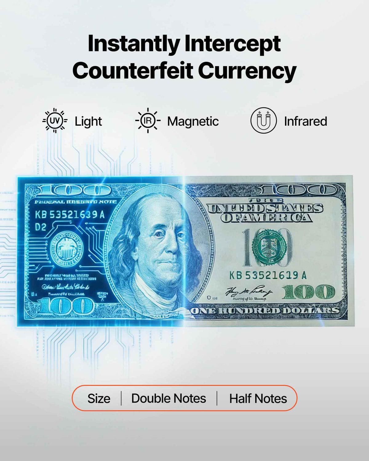 Money Counter Machine, Mixed Denomination Bill Cash Counter with CIS/UV/MG/IR/DD/DBL/HLF/CHN Counterfeit Detection, Multi-Currency Support,  Money Counting Machine with External Display