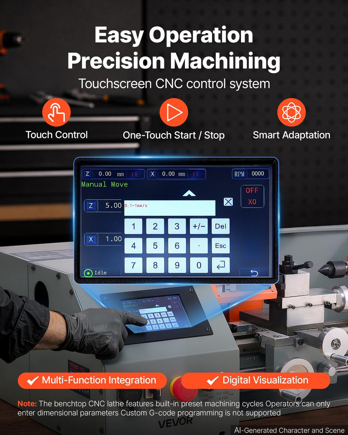 Metal Lathe 8"x16" 1100W Benchtop CNC Metal Lathe Touchscreen Control, for Fully Automatic Metalworking Turning, Quick-Change Tool Post, Electronic Leadscrew Drive, Variable Speed 2500 RPM Max