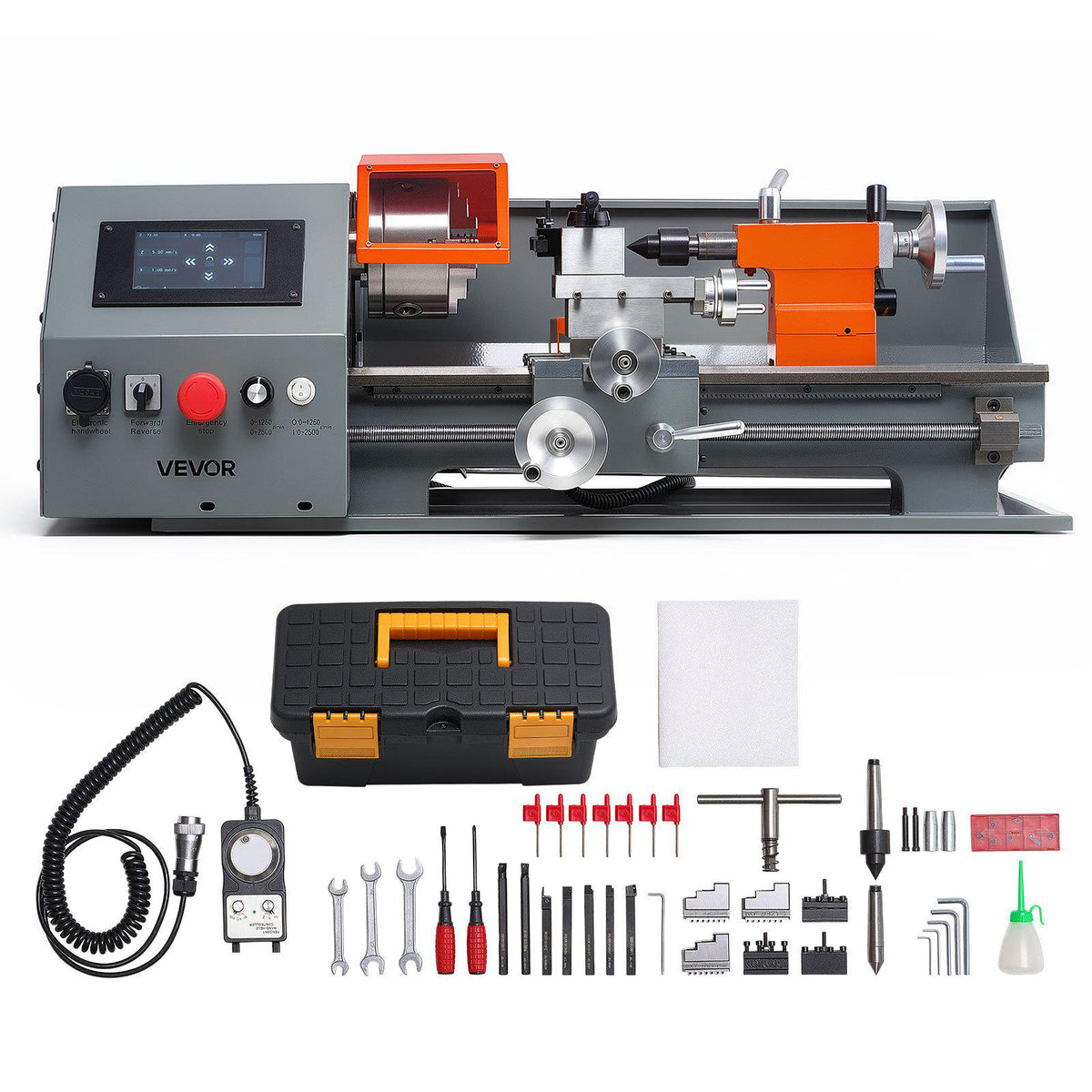 Metal Lathe 8"x16" 1100W Benchtop CNC Metal Lathe Touchscreen Control, for Fully Automatic Metalworking Turning, Quick-Change Tool Post, Electronic Leadscrew Drive, Variable Speed 2500 RPM Max
