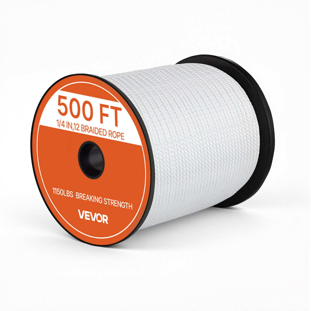 Polyester Rope 1/4 in x 500 ft Solid Braid Marine Utility Rope White, for Outdoor Boat Docking, 1150 lbs Breaking Strength, Heavy Duty Low Stretch Sun-Resistant Industrial Cord, Smooth Surface