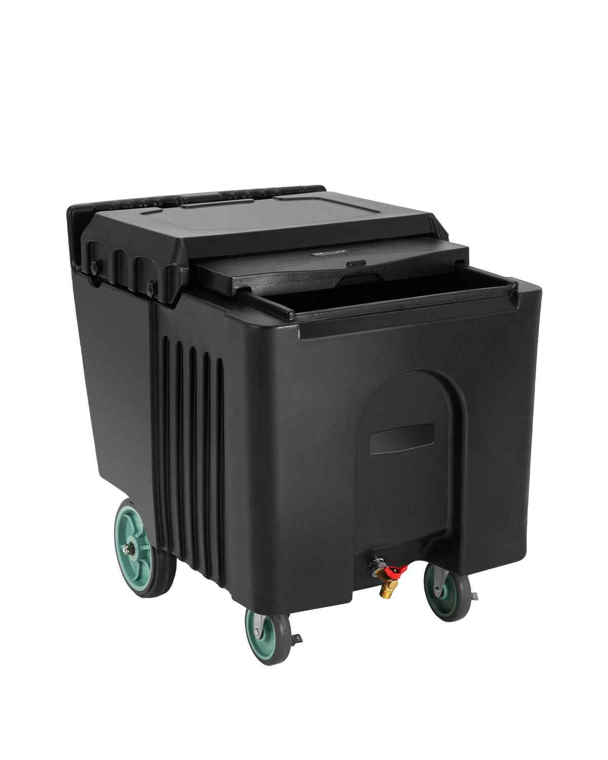 Commercial Ice Bin, 125 lbs Portable Ice Caddy, 31.5 x 22.8 x 29 inch Insulated Ice Carrier with 4 Wheels and Sliding Lid, Large Ice Bin for Catering, Kitchens, Bistros, Restaurants, and Bars
