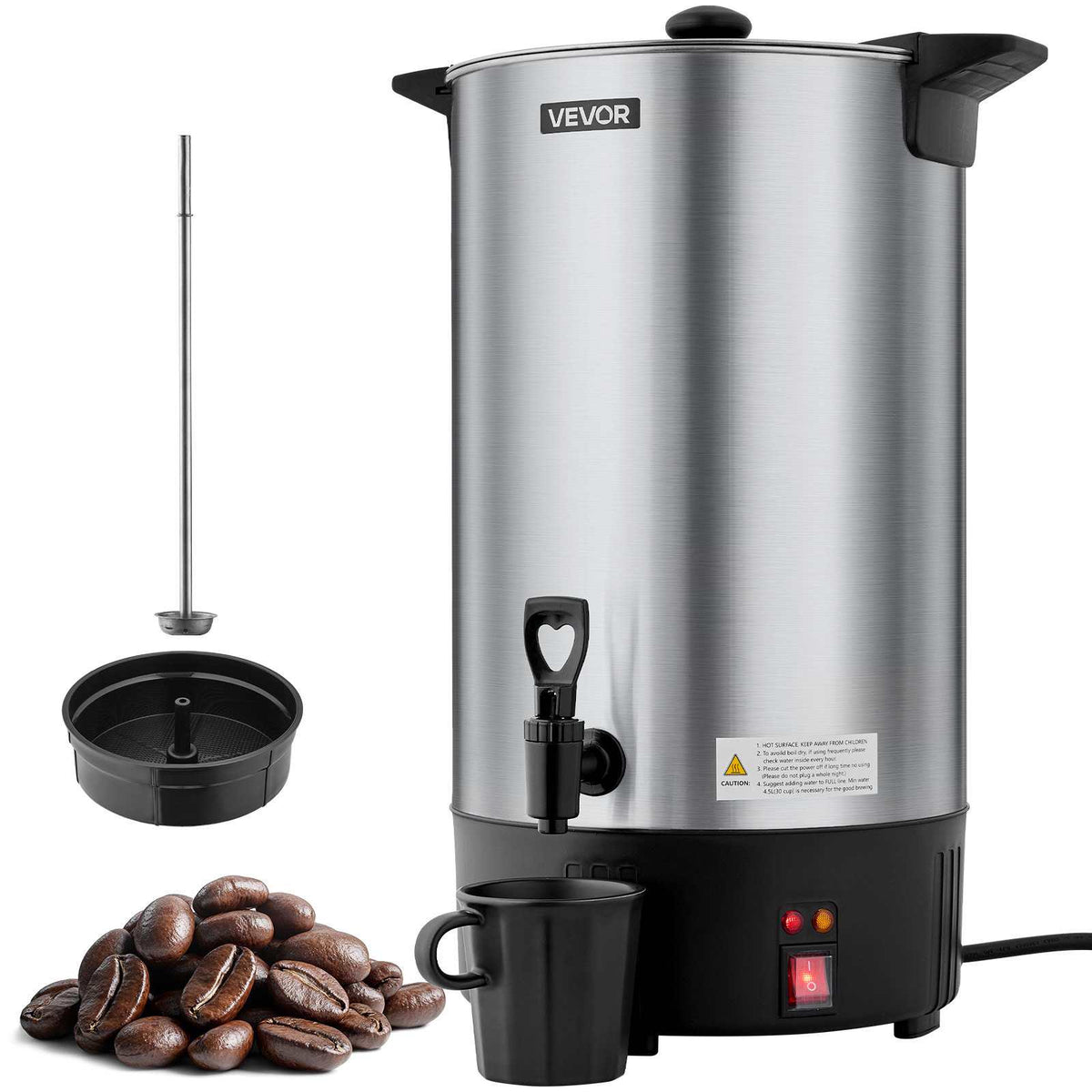 Commercial Coffee Urn, 100 Cup 15 L Hot Beverage Dispenser with Dripless Faucet, Quick-Brewing Stainless Steel Large Commercial Coffee Maker, for Catering, Business, Party, Church & Restaurant