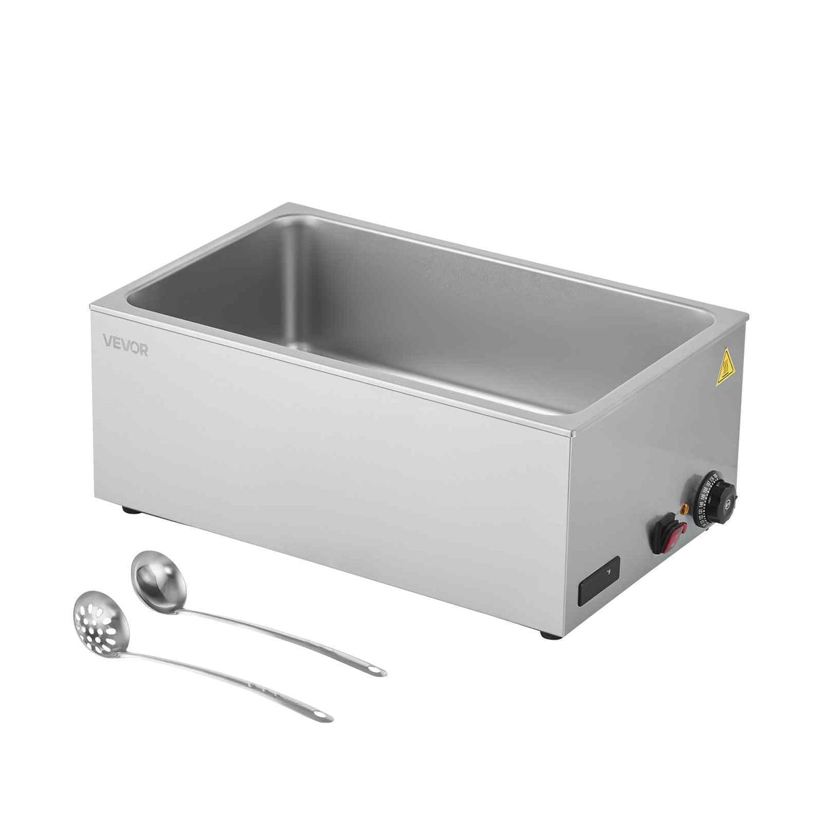 Commercial Food Warmer, 1200W Electric Stainless Steel Steam Food Warmer, Fast Heating Countertop Buffet Bain Marie with Soup & Perforated Ladles, for Catering, Restaurants, Parties, Buffets