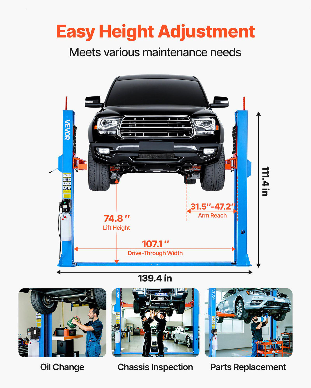 2 Post Lift, 12000 lbs Capacity, 220V 2.95 HP Powerful Motor, Two Post Car Lift Auto Hoist for Sedan SUV Pickup, Automotive Hoist 74.8 Inch Height for Home Garage, Repair Shop, Workshop, Blue