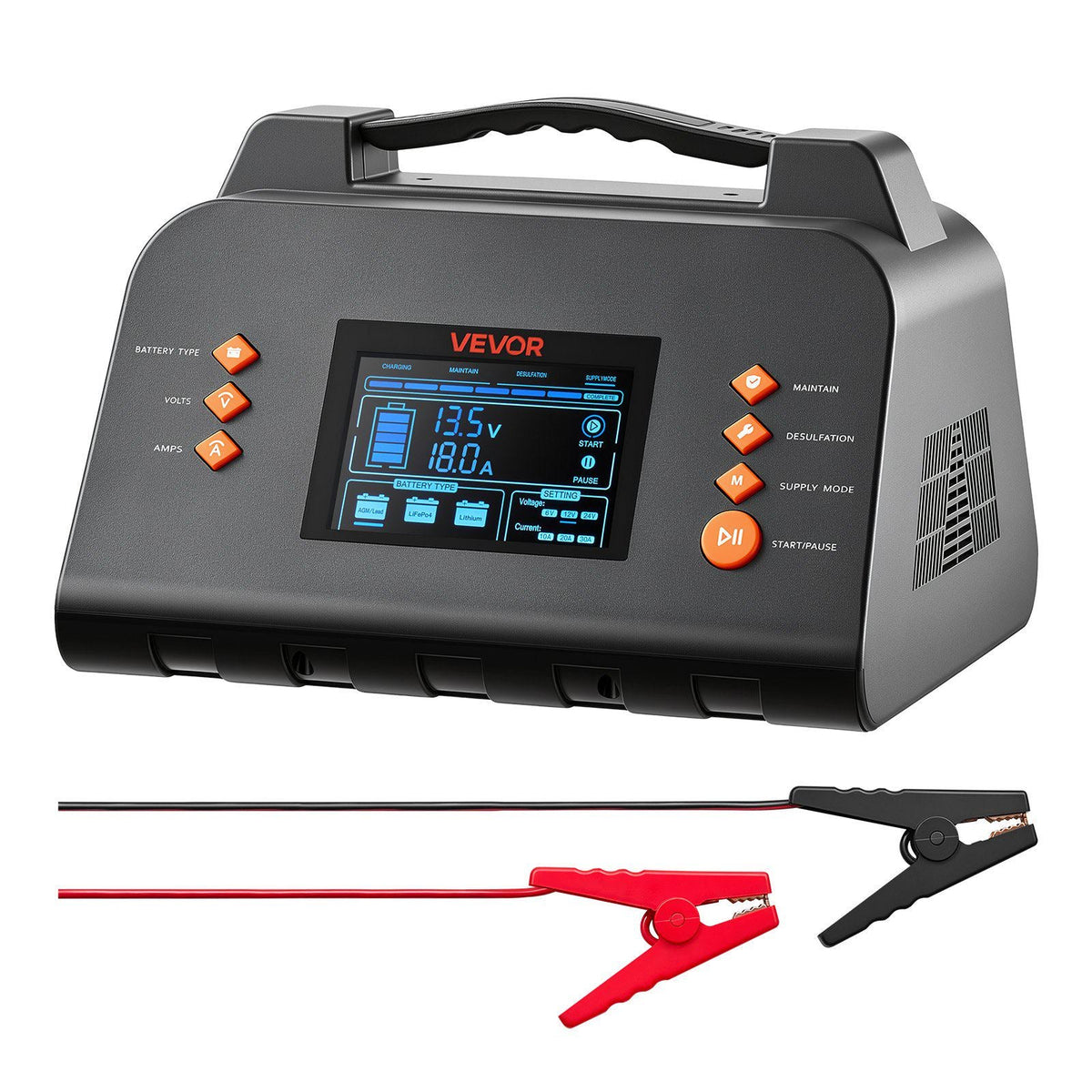 Smart Battery Charger 30A 6V 12V 24V for Lithium LiFePO4 Lead-Acid, Compatible with Cars Heavy-Duty RVs Trucks Boats, Trickle Charging Maintainer Desulfator, Charger with 3.8 Inch LCD Display