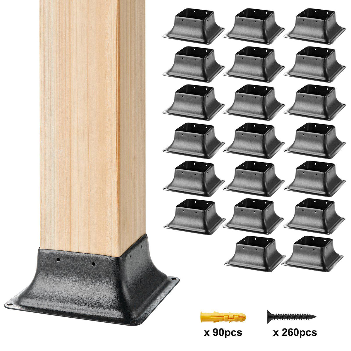 4x4 Post Base 20Pcs, Internal 3.6"x3.6" Heavy Duty Powder-Coated Steel Post Bracket Fit for Standard Wood Post Anchor, Decking Post Base for Deck Porch Handrail Railing Support