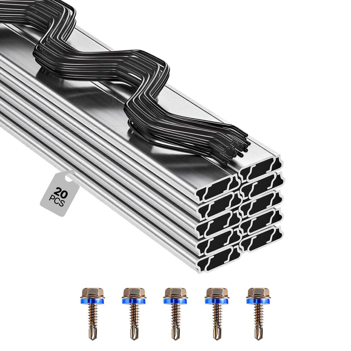 Greenhouse Spring Wire and Lock Channel, 20 Packs 6.56 ft PVC-Coated Wiggle Wire & Aluminum Alloy Channel Bundle Kit with Included Screws, 0.05 in Thickened, Poly Film & Shade Cloth Attachments
