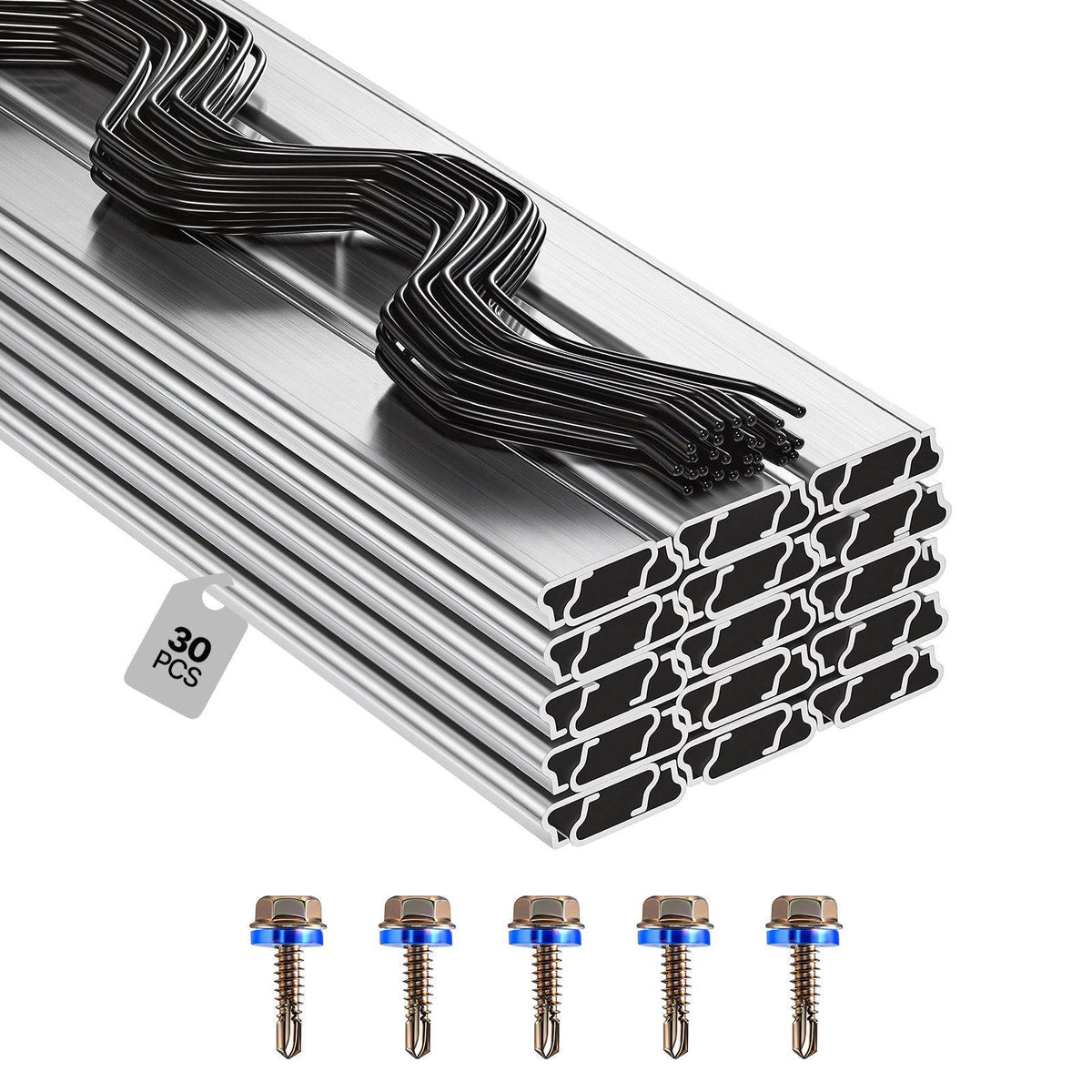 Greenhouse Spring Wire and Lock Channel, 30 Packs 6.56 ft PVC-Coated Wiggle Wire & Aluminum Alloy Channel Bundle Kit with Included Screws, 0.05 in Thickened, Poly Film & Shade Cloth Attachments