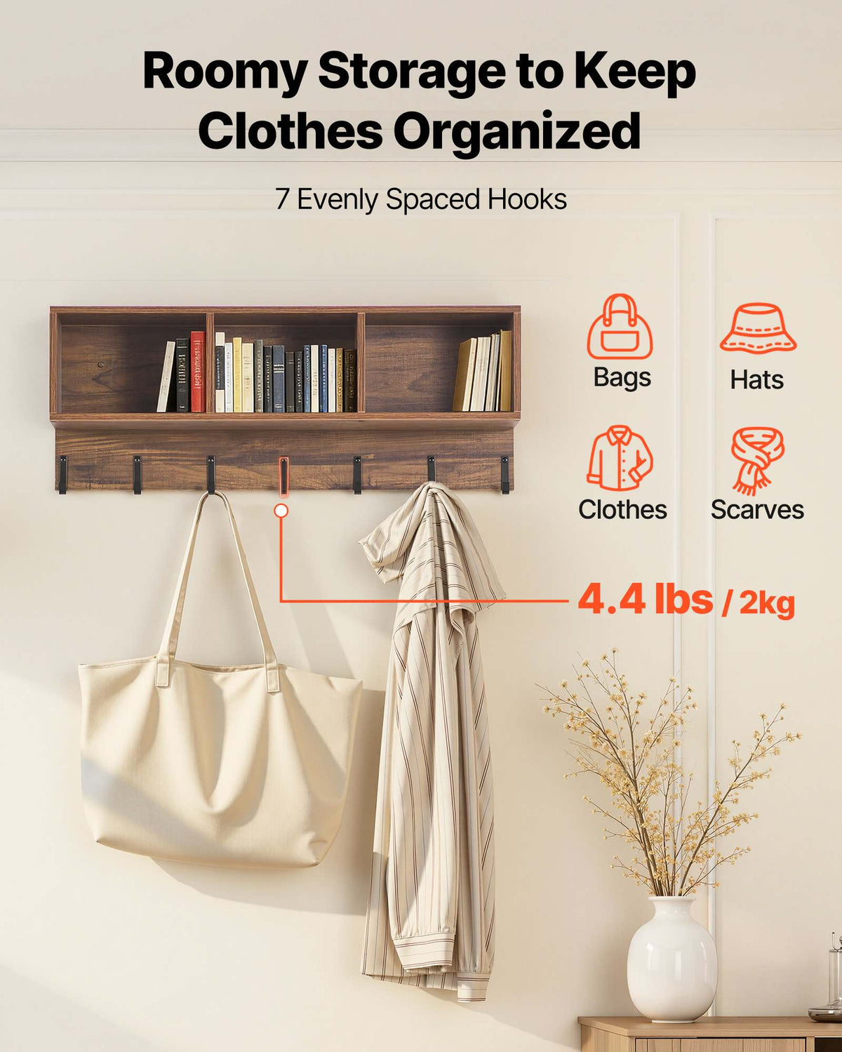 Coat Rack with Shoe Bench, 3-in-1 Shoe Coat Rack Combo Set with Hooks and Bookshelf, Steel Frame Hall Tree Entrance Storage Organizer Holder for Entry, Bedroom, Closet, Office, Rustic Brown