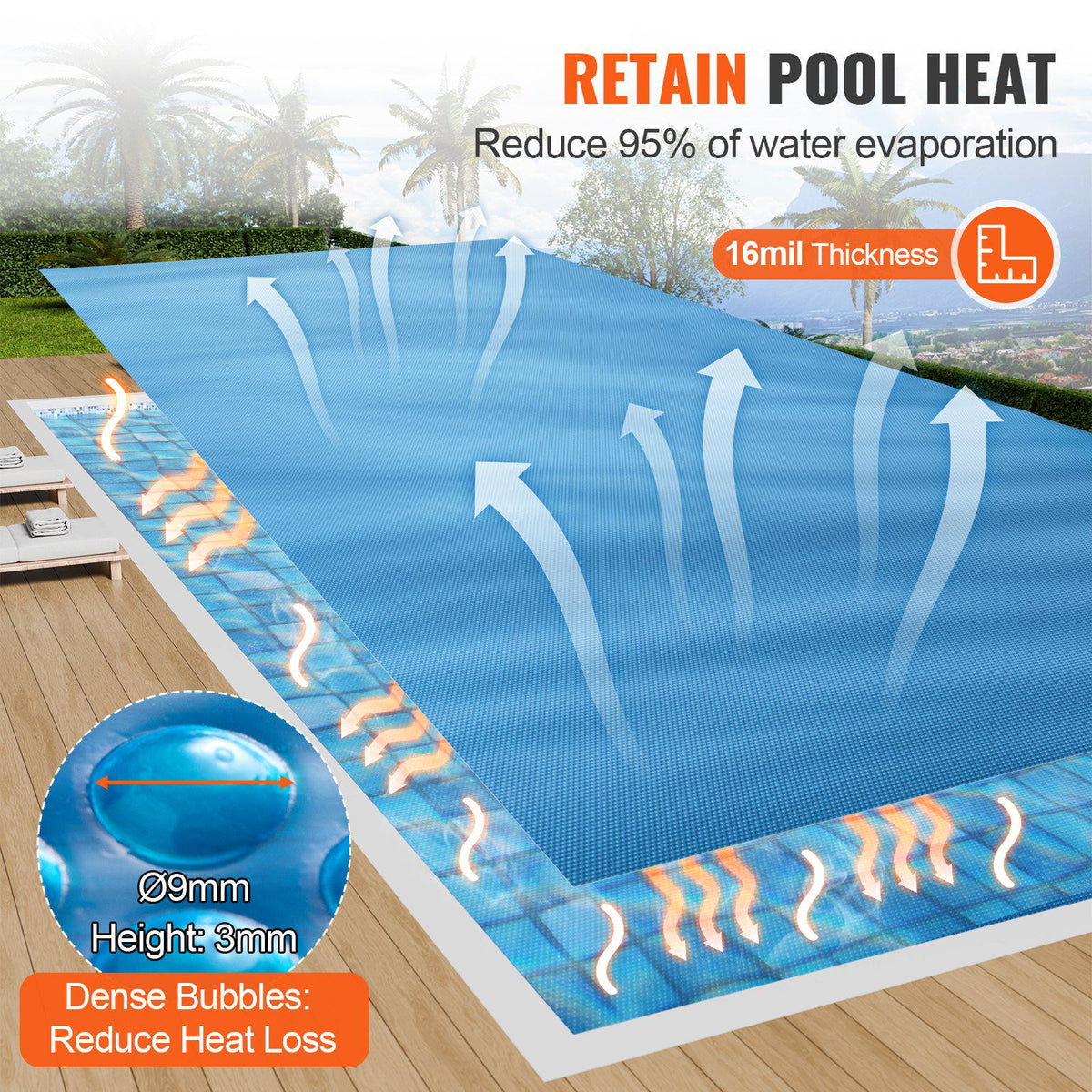 Solar Pool Cover, 40 x 20 ft Rectangle Solar Blanket for Pools, Inground Above Ground Swimming Pool Solar Cover, 16 mil Solar Covers Blue