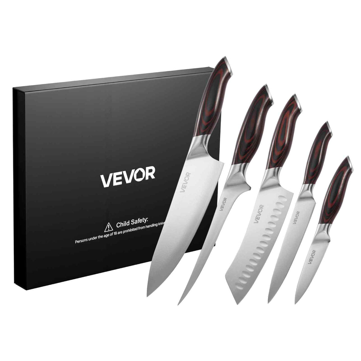 Kitchen Knife Set, 5 Piece High Carbon Stainless Steel Sharp Knife Set, Durable and Rust-Resistant, Professional Kitchen Cutlery with Ergonomic Crack-Resistant Handle, for Precise Cutting