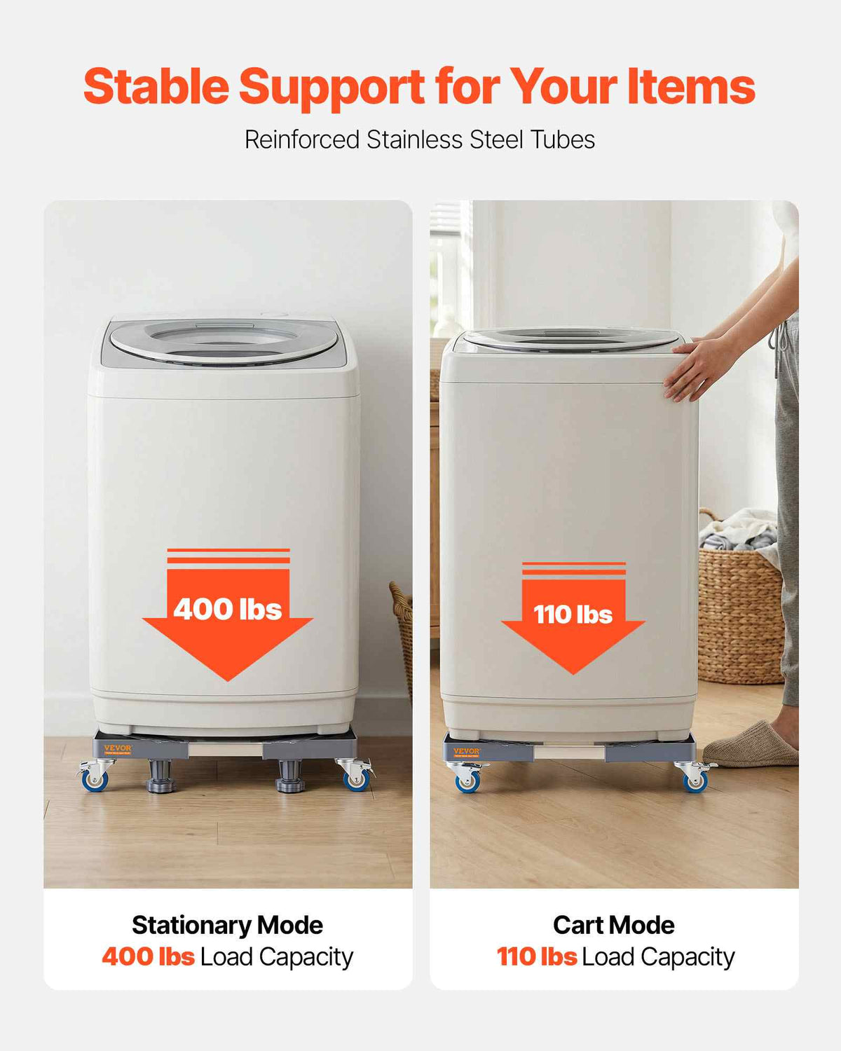 Mini Fridge Stand, 400 lbs Load, 4 Strong Feet, 4 Locking Swivel Wheels, Washer and Dryer Pedestal, Multi-Functional Adjustable Base for Washing Machine, and Refrigerator, Universal Mobile Base