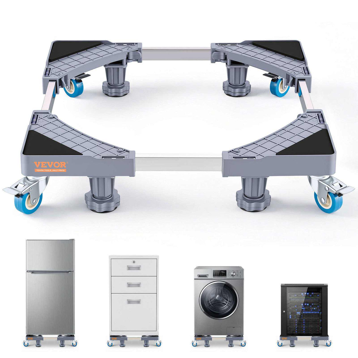 Mini Fridge Stand, 400 lbs Load, 4 Strong Feet, 4 Locking Swivel Wheels, Washer and Dryer Pedestal, Multi-Functional Adjustable Base for Washing Machine, and Refrigerator, Universal Mobile Base