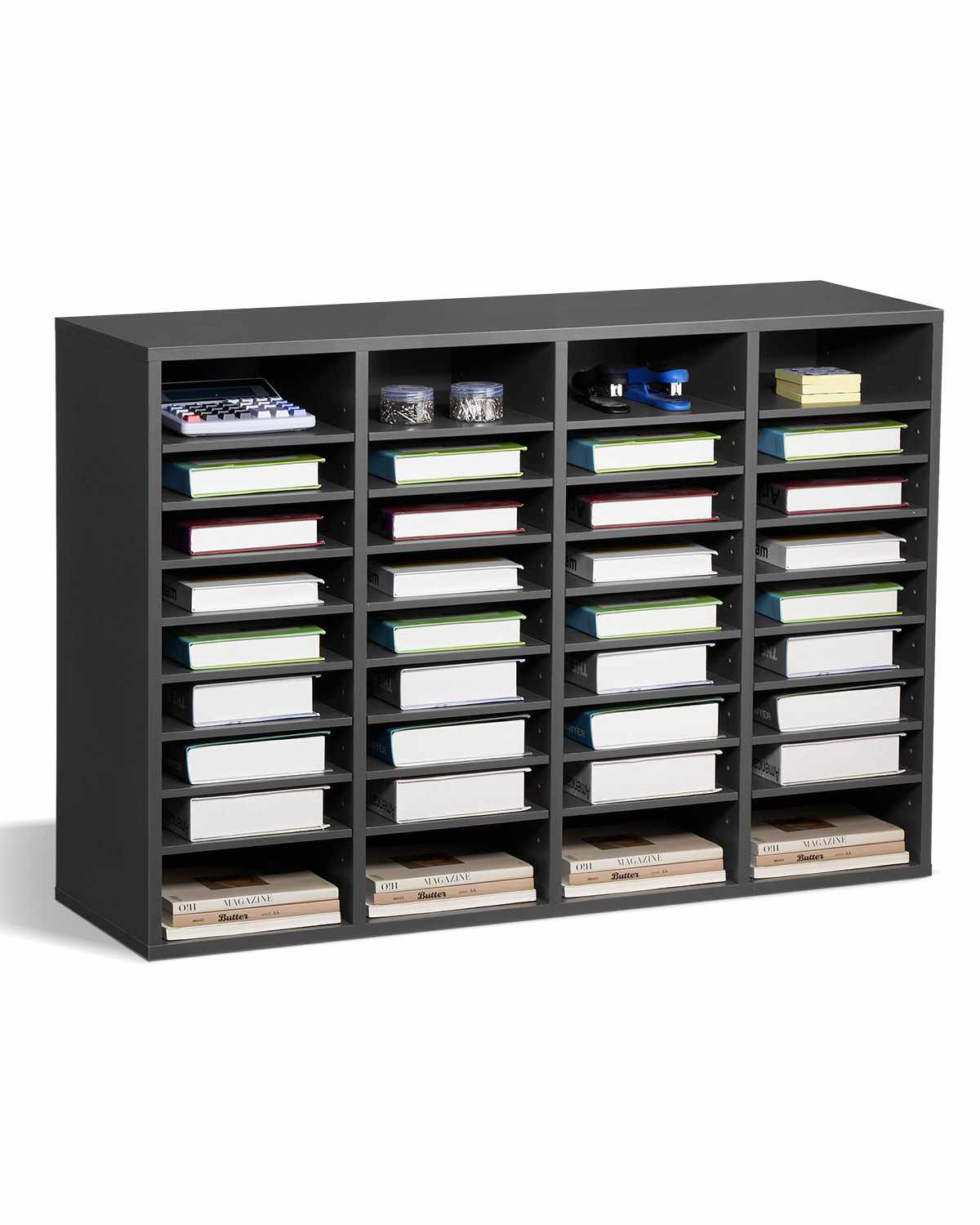 Literature Organizer, 36 Compartments Office Mailbox with Adjustable Shelves, Wooden Mailbox Sorter Medium Density Fiberboard Office Home Classroom Storage for Files, Documents, Papers, Grey