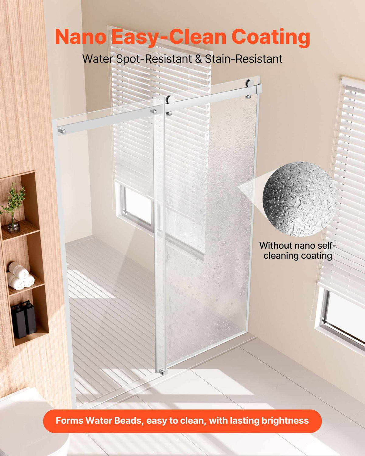Frameless Shower Door, 58-59 W x 75 H in, Shower Sliding Glass Door with 5/16 in(8mm) Clear SGCC Tempered Glass, Waterproof Shatterproof NANO Stainproof with Stainless Steel Hardware, Chrome