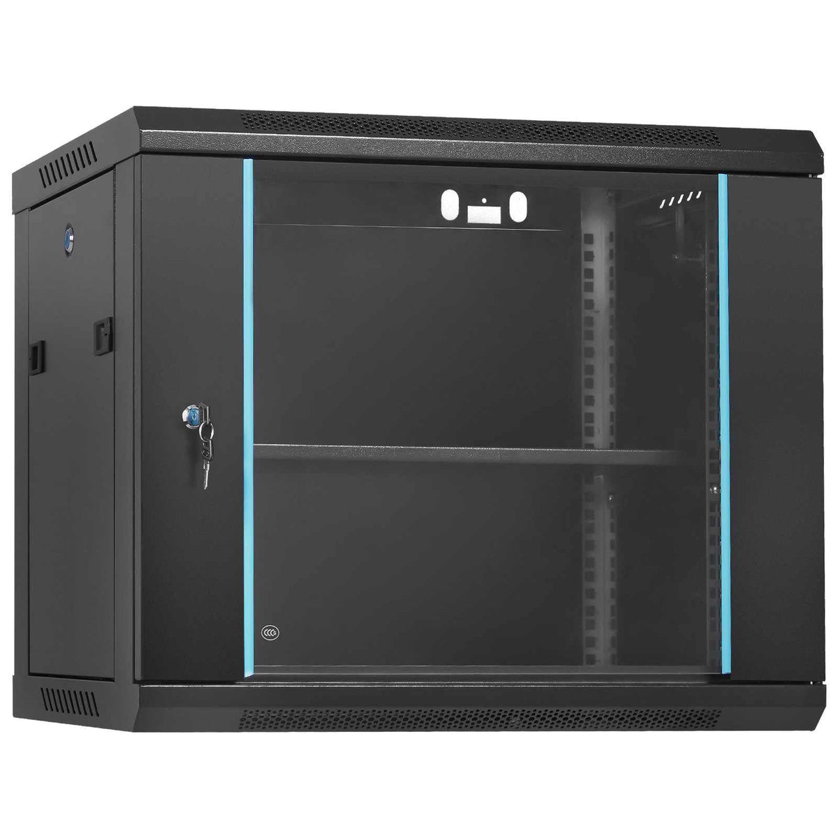 9U Wall-Mounted Server Network Cabinet, 15.5'' Depth, Secure Rack Enclosure, Supports up to 200 lbs, Features Lockable Glass Door and Side Panels, Ideal for IT and A/V Gear