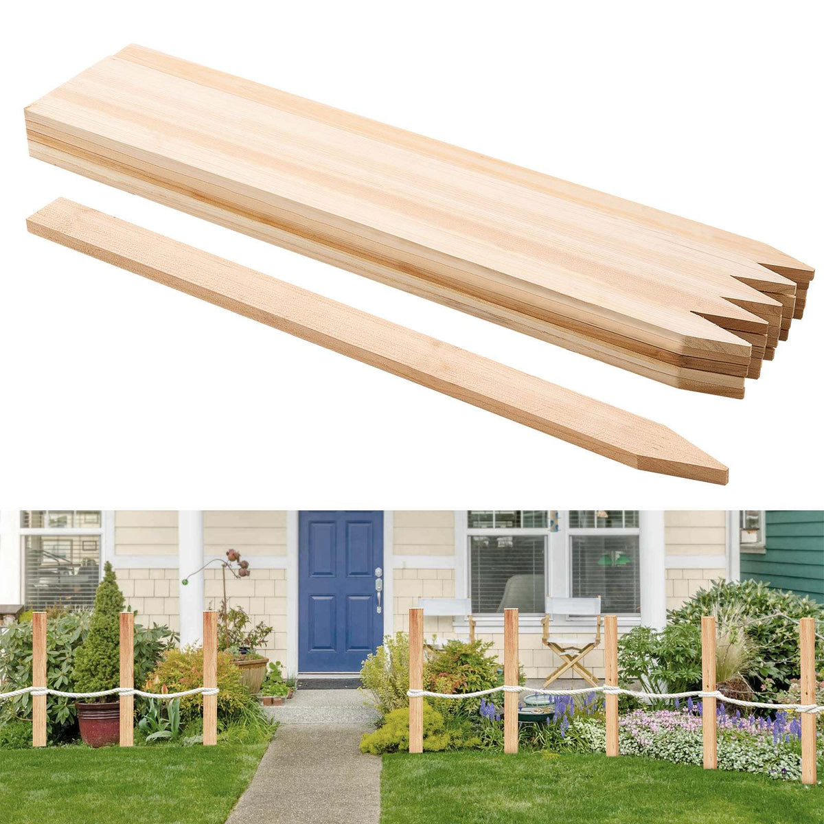 Wooden Garden Stakes, 25 Pcs 36 x 0.5 x1.5 in Survey Grading Stakes, Garden Ground Stake with Sharp Point, Fir Wood Plant Support Stake, Sign Posts for Silt Fence Backyard Boundaries Baselines