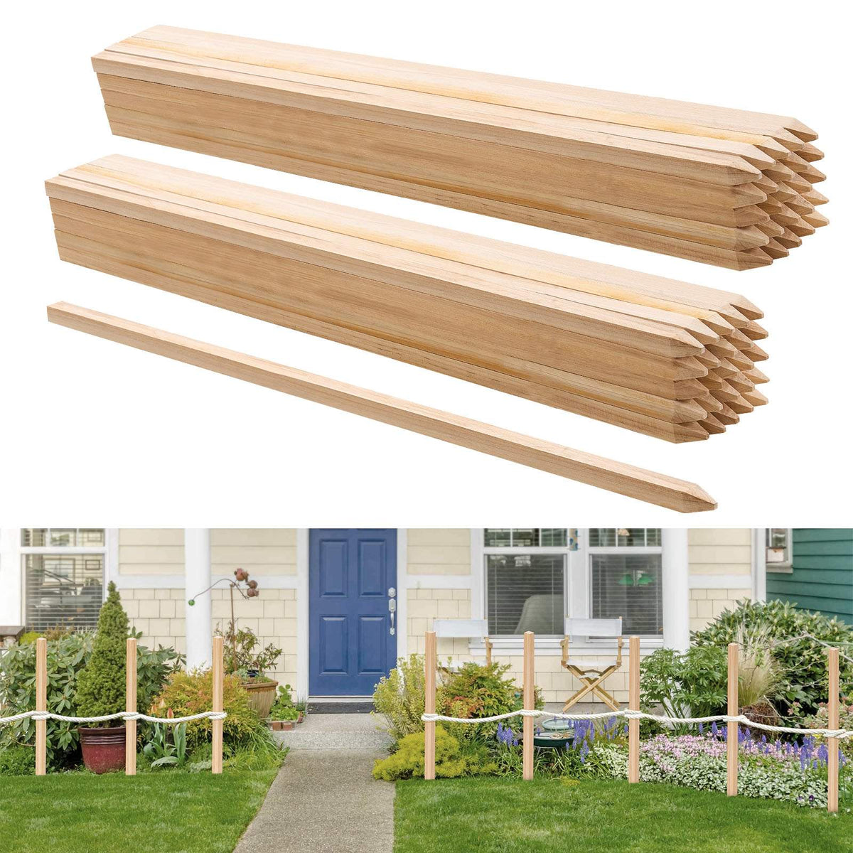 Wooden Garden Stakes, 50 Pcs 36x0.75x0.75 in Survey Grading Stakes, Garden Ground Stake with Sharp Point, Fir Wood Plant Support Stake, Sign Posts for Silt Fence Backyard Boundaries Baselines