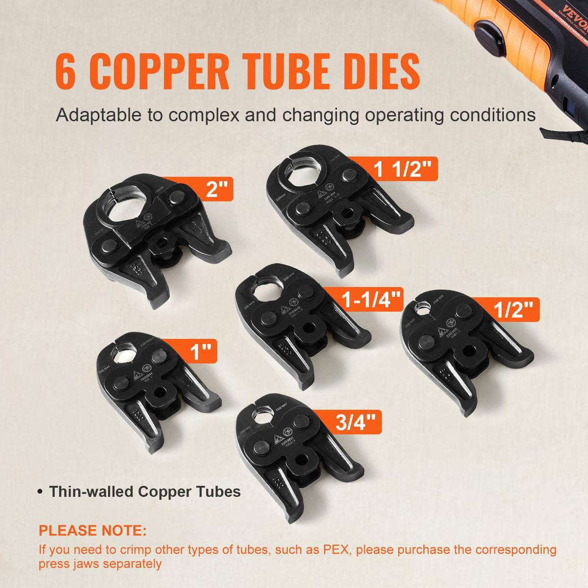 Press Tool, 18V Electric Pipe Crimping Tool for 1/2" to 2" Copper Pipes, 32KN Press Tool Kit Compatible with ProPress - with 6 VUS Press Jaws, 2pcs 4AH Battery, Fast Charger & Carrying Case