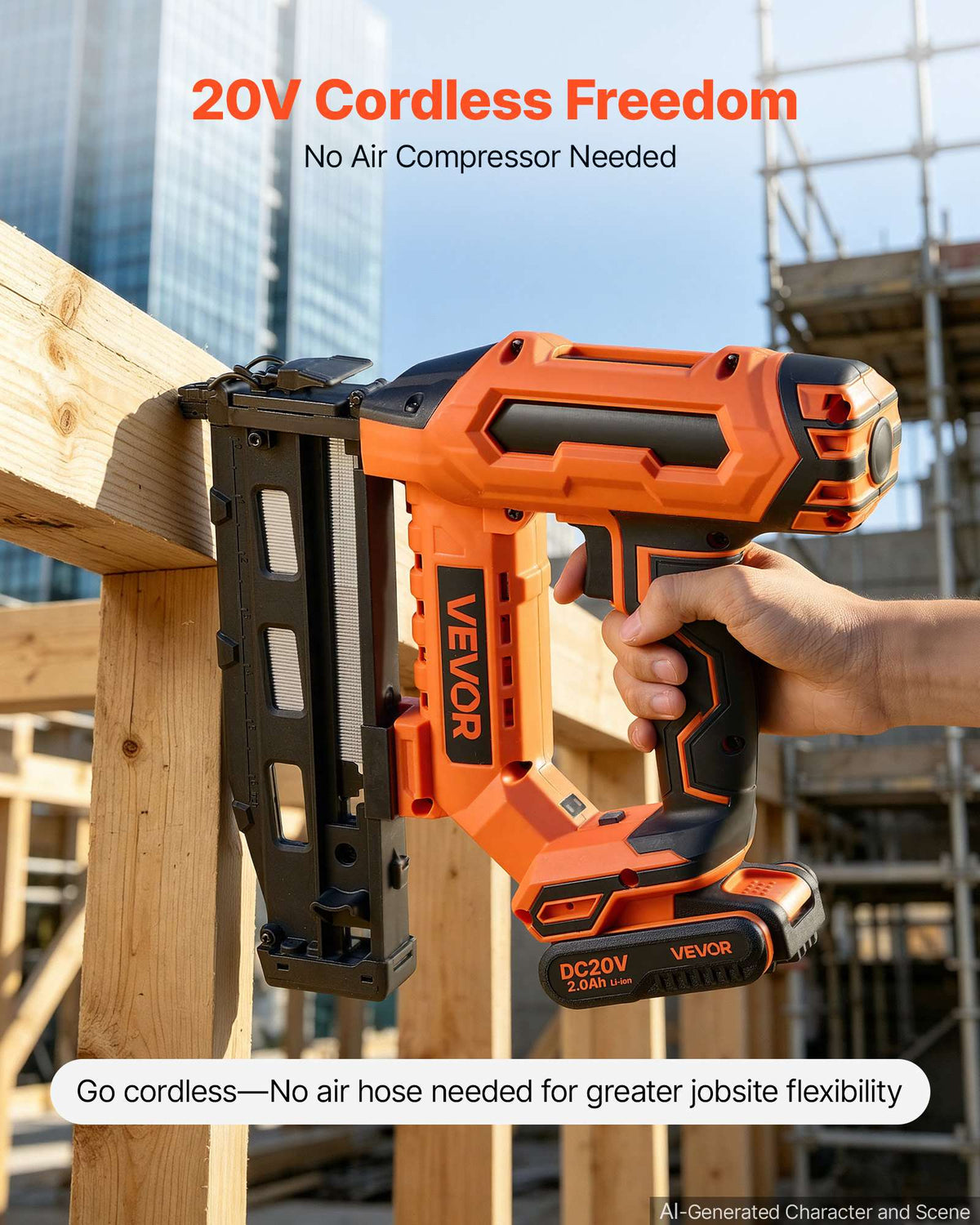 Cordless Finish Nailer 20V 16GA Straight Cordless Nailer with Battery, Drives 1-1/4" to 2-1/2" Nails, with 1500 Nails, 2.0Ah Lithium-Ion Battery and Charger, with Ergonomic Handle, Lightweight
