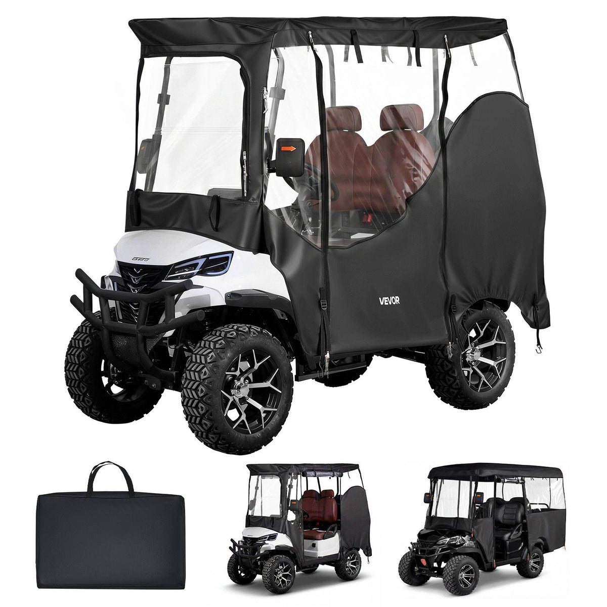 Golf Cart Cover, Visible Full-Enclosure 2&2+2 Passenger Golf Cart, 600D Waterproof Oxford Fabric Club Car Cover Fits Most Carts Club Car, Yamaha, EZGO, Honda, PVC Coating & Windproof Hook Design