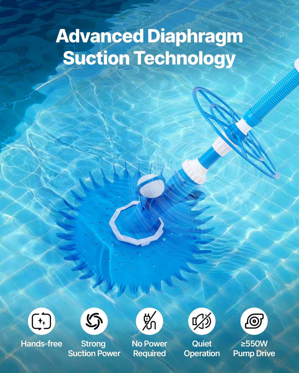 Suction Pool Cleaner, Automatic Pool Vacuum Cleaner, Suction Side Automatic Pool Cleaner, Suction Vacuum Pool Sweeper with 12 Hoses, for In-ground Pool and Above-ground Pool Up to 20 x 35 ft
