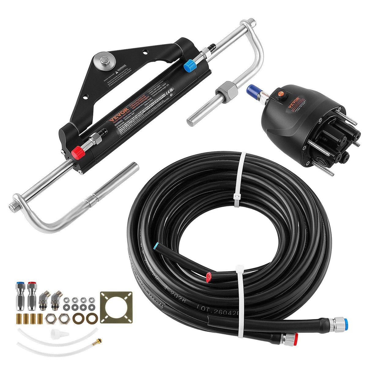 Hydraulic Steering Kit 150HP Hydraulic Outboard Steering System 20 ft, Marine Boat Steering System, 2.5 MPa Helm Pump, Two-Way Lock Cylinder, 20 Feet High-Strength Hoses, for Single-Engine Use