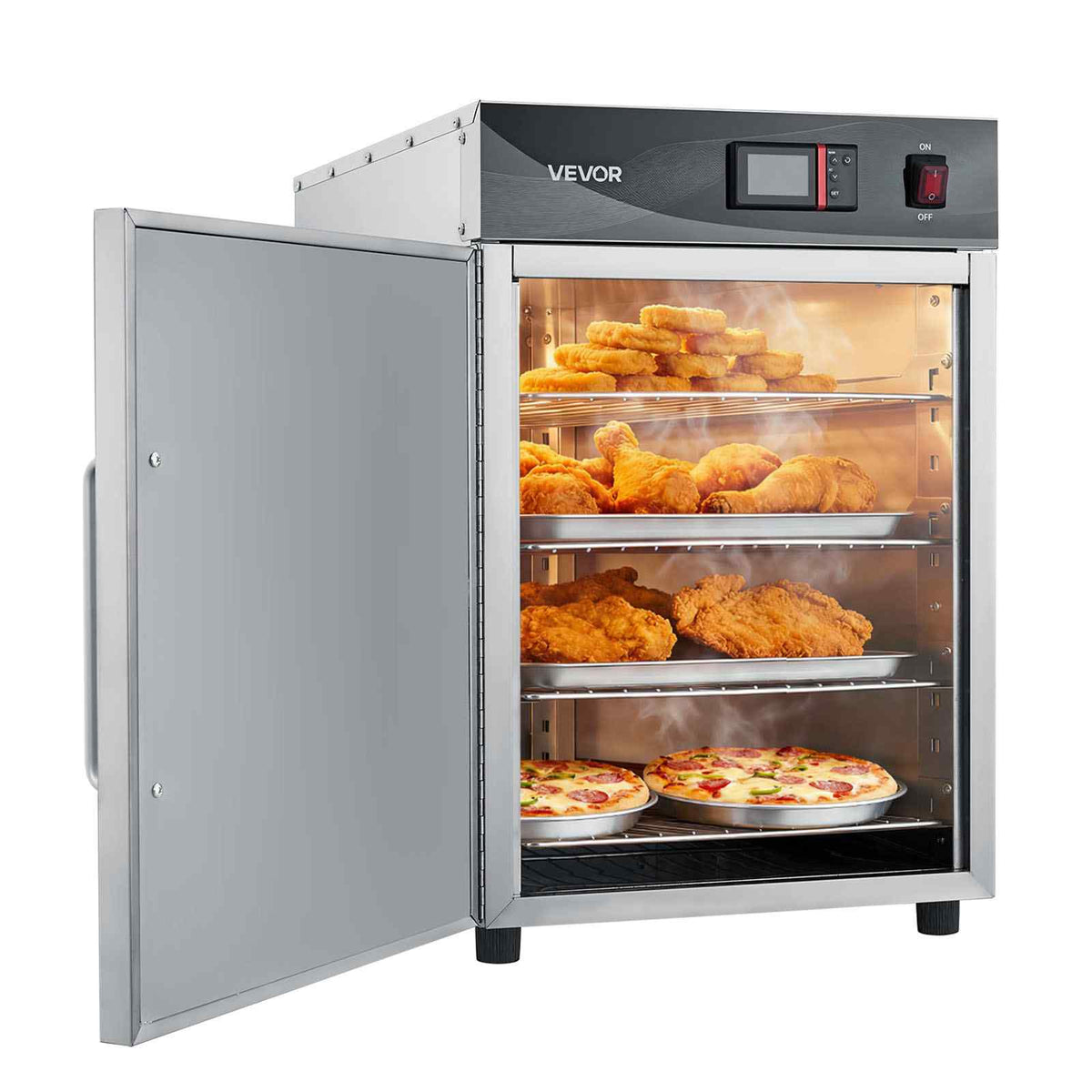 Electric Hot Box Food Warmer, 4-Tier Commercial Warming Cabinet with Water Tray, Single-Door and Adjustable Shelves, Stainless Steel Food Warmer Cabinet, for Restaurant, Kitchen, Pizza, Chicken