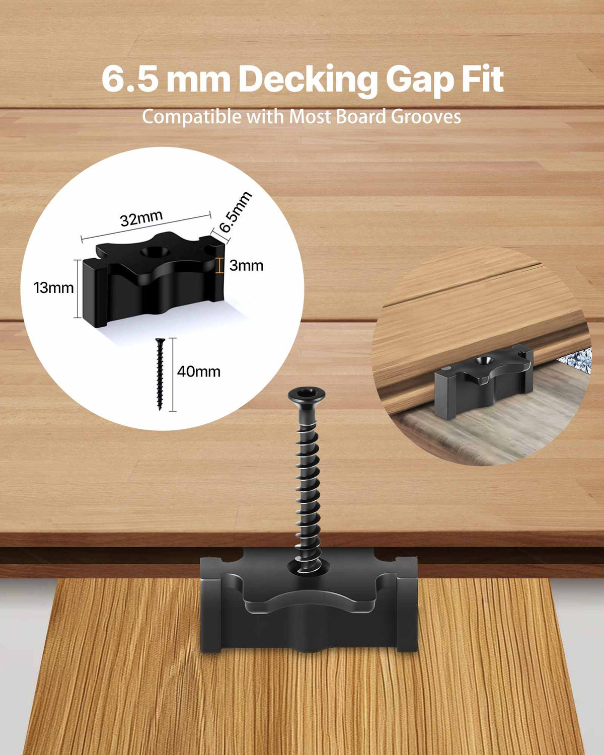 90PCS Hidden Deck Fasteners for Composite Decking Board, Universal Composite T Clips & Plastic Hidden Fasteners with Metal Screws,Polypropylene PP Clips Works with 0.26 inch Gaps, Black