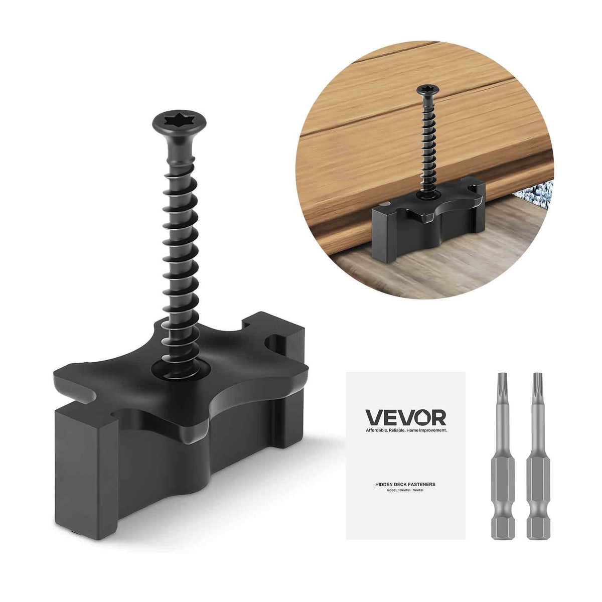 90PCS Hidden Deck Fasteners for Composite Decking Board, Universal Composite T Clips & Plastic Hidden Fasteners with Metal Screws,Polypropylene PP Clips Works with 0.26 inch Gaps, Black