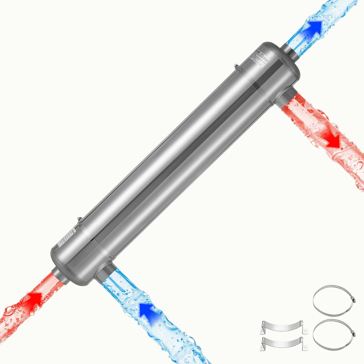 Pool Heat Exchanger, 360K BTU Swimming Pool Heater Exchanger, 316L Stainless Steel Construction, High Efficiency Water to Water Transfer Heating System for Spa, Hot Tub, Indoor/Outdoor, Silver