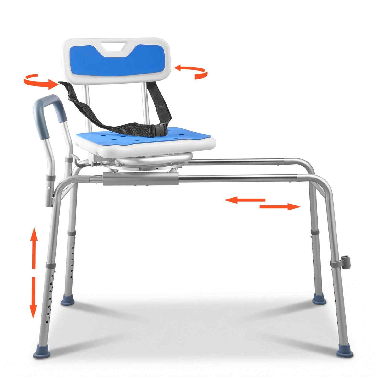 Sliding Shower Chair, 400 lbs Tub Transfer Bench for Bathtub with Swivel Seat, Padded Shower Bench with Arms and Backrest, Height Adjustable for Handicap, Adults, Seniors, Elderly and Disabled