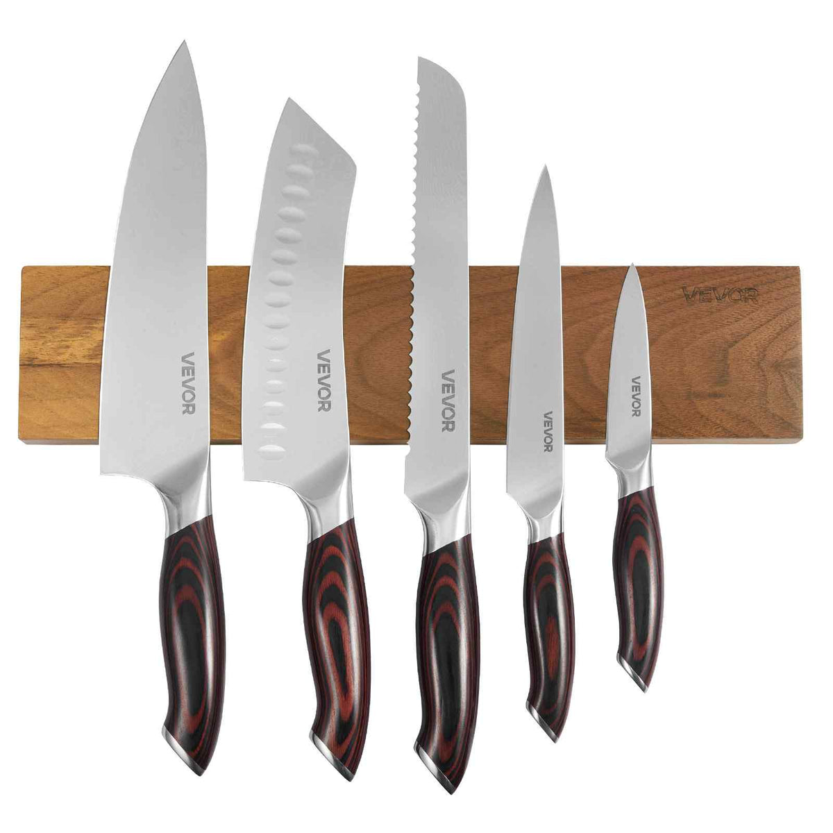 Kitchen Knife Set, 6 Piece High Carbon Stainless Steel Sharp Knife Set, Professional Kitchen Cutlery with Ergonomic Crack-Resistant Handle, and Walnut Finish Powerful Magnetic Knives Holder