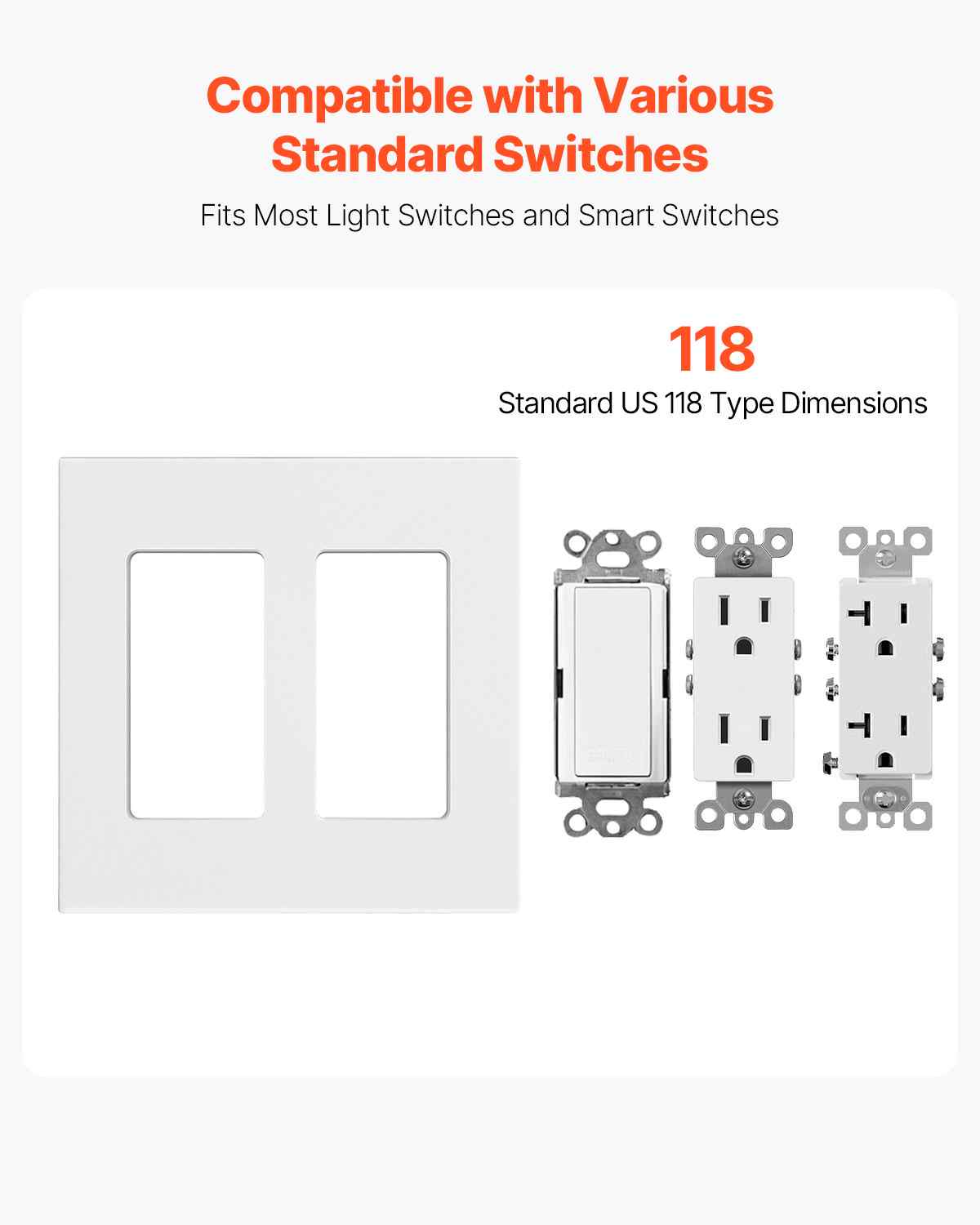 Rocker Light Switch Wall Plates, 2-Gang Decorative Outlet Covers,Standard Size 4.57in L x 4.53in H Unbreakable Polycarbonate Thermoplastic Faceplate for Receptacle Outlet&Switch(5 Pack, White)