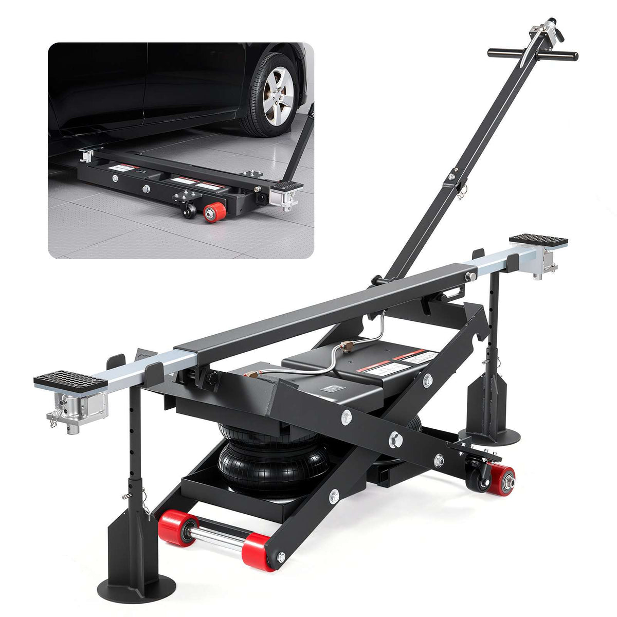 Air Portable Car Lift, 6613 lbs/3 Ton Capacity, 21.7 inch Max Height, Adjustable Portable Air Car Lift with Airbag, Support Stands, Wheel Chocks, Rubber Pads, Heavy-Duty for Sedan SUV Pickup