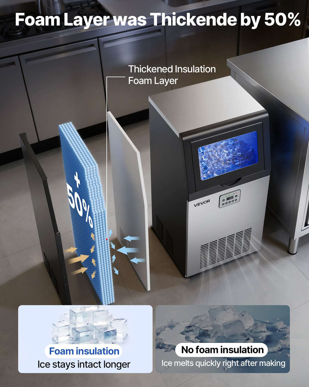 Commercial Ice Maker Machine, 120 lbs/24h with 30 lbs Storage Capacity, Built-in/Freestanding/Under Counter, Stainless Steel Ice Maker with LED Display & Self-Cleaning, for Home Bar Restaurant