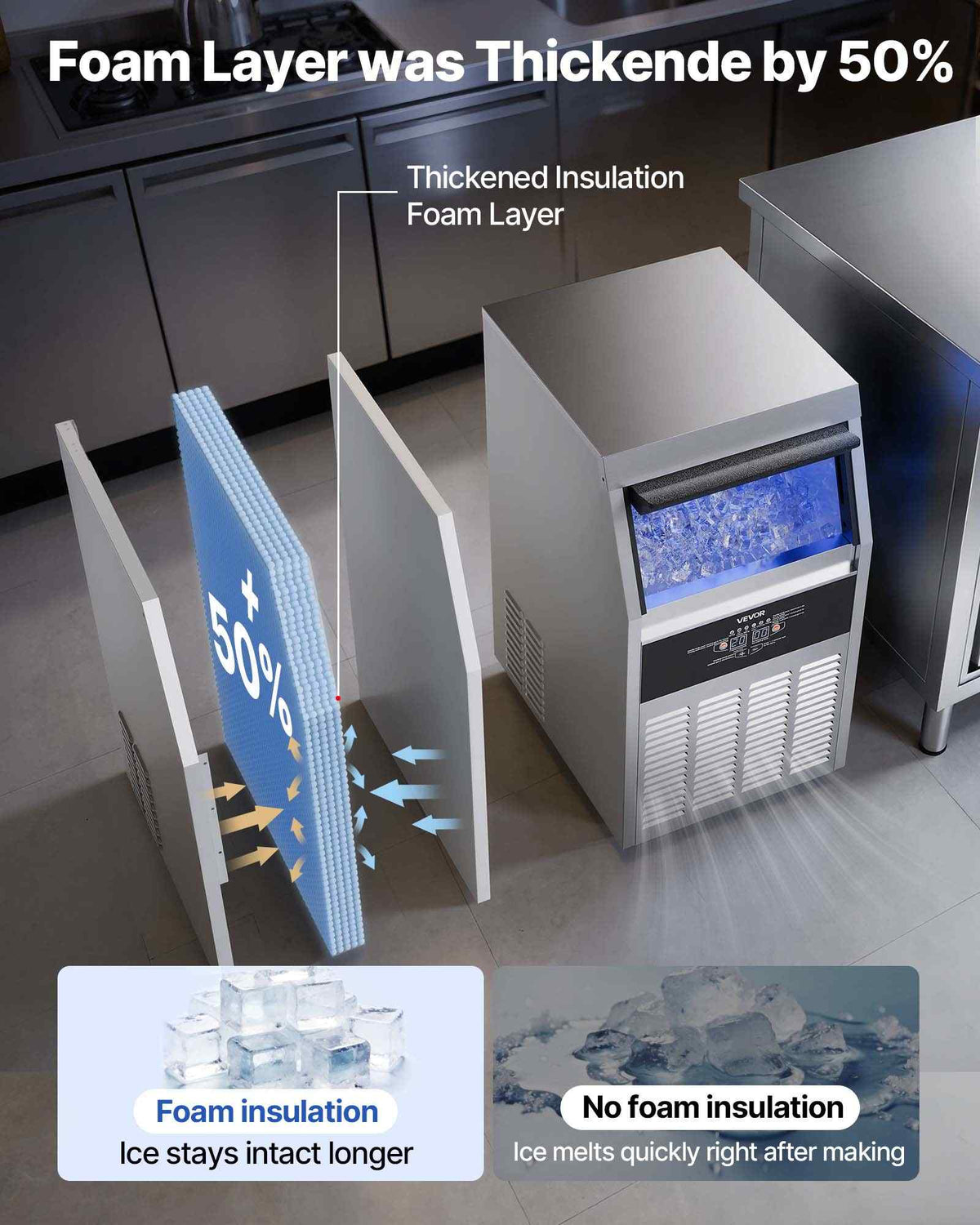 Commercial Ice Maker Machine, 130 lbs/24h with 30 lbs Storage Capacity, Built-in/Freestanding/Under Counter, Stainless Steel Ice Maker with LED Display & Self-Cleaning, for Home Bar Restaurant