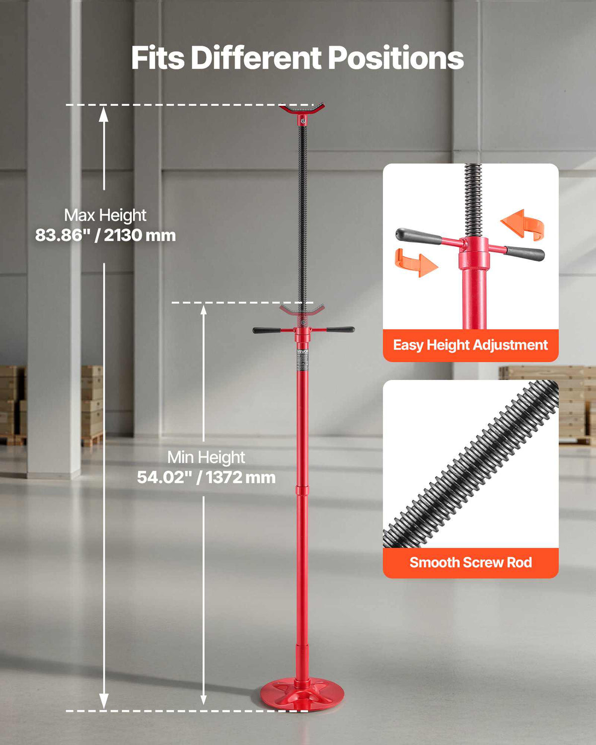 Underhoist Support Stand, 3/4 Ton (1653 lbs) Capacity Under Hoist Jack Stand, Lifting from 54.02" to 83.86", Bearing Mounted Spin Handle, Self-Locking Threaded Screw, Support Vehicle Components