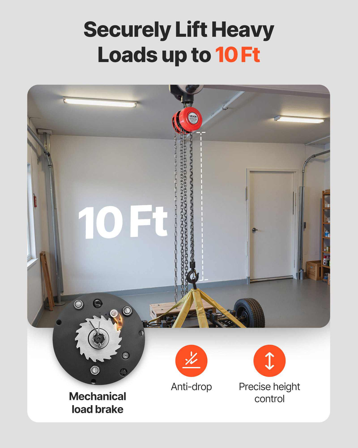 Hand Chain Hoist, 1 Ton 2200 lbs Capacity, Manual Chain Block with Upgrade G70 Galvanized Chain, 10 ft Lifting Height, Heavy Duty Pulley Hoist for Garage Warehouse Automotive Machinery, Red
