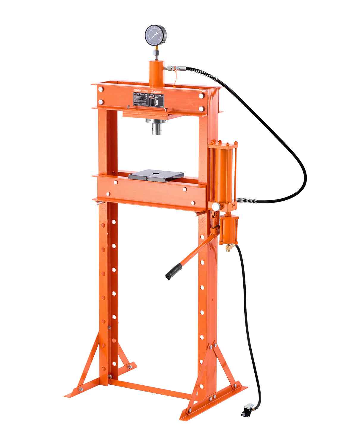 Hydraulic Shop Press, 20 T H-Frame Pneumatic Shop Press with Press Plate, Stable Garage Floor Adjustable Hydraulic Press with Triangular Support, Fit for Bending, Straightening & Stamping