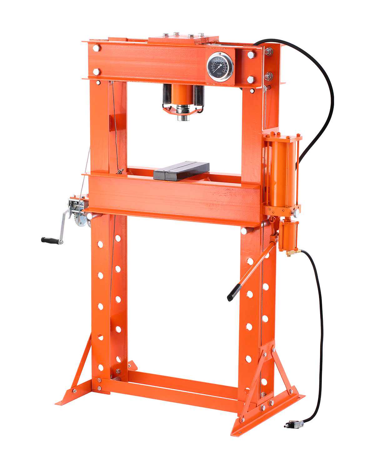 Hydraulic Shop Press, 50 T H-Frame Pneumatic Shop Press with Press Plate & Triangular Support, Stable Garage Floor Adjustable Hydraulic Press with Relief Valve, Fit for Bending & Straightening
