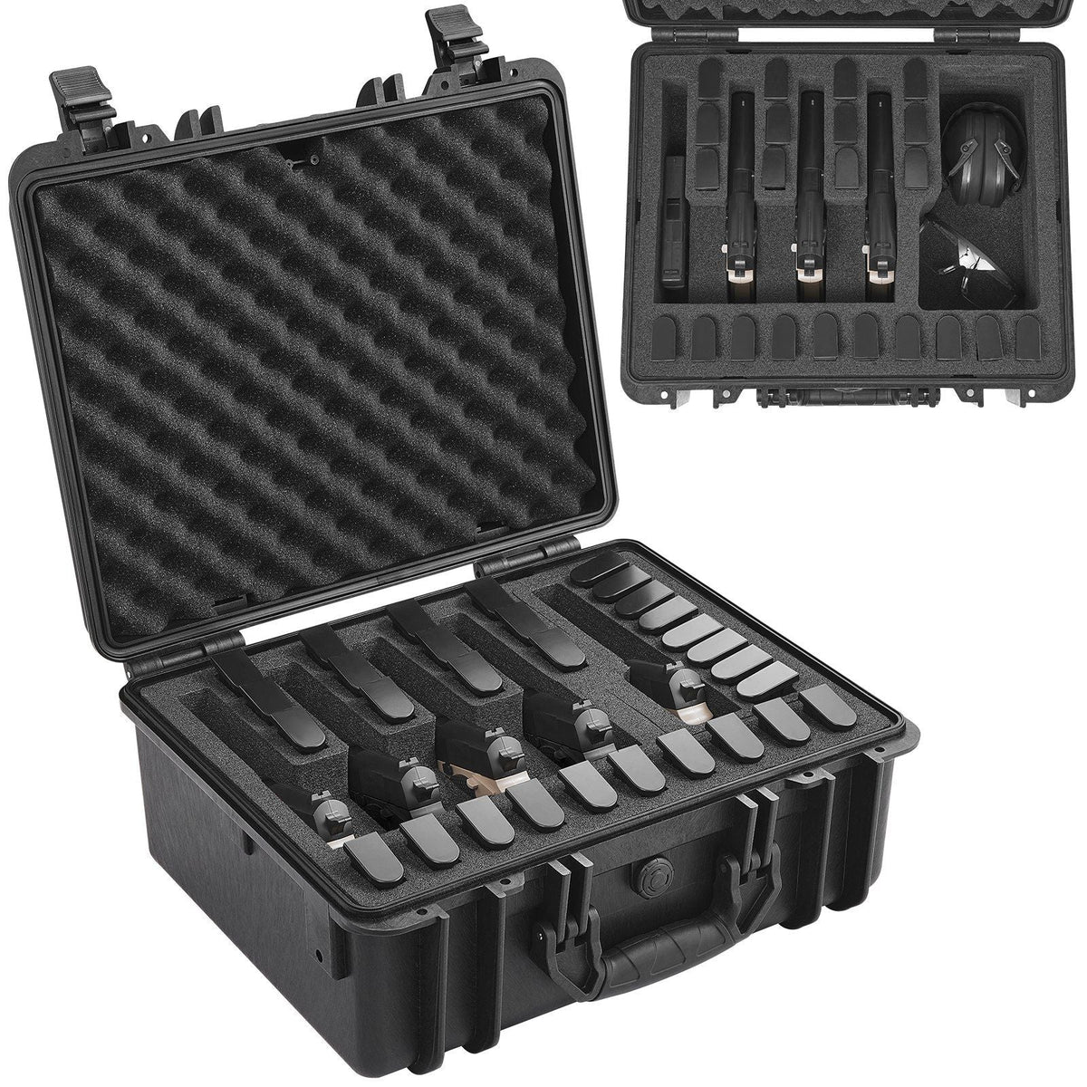 Hard Pistol Cases with Pre-cut Lining, Waterproof & Dustproof Protective Equipment Carrying Case for 5 Pistol, 18.9×16.3×8.5 in Lockable Pistol Case, Black