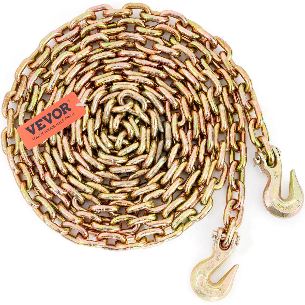 Transport Binder Chain, 7100 lbs Working Load Limit, 3/8'' x 20' G80 Tow Chain Tie Down with Grab Hooks, DOT Certified, Galvanized Coating Manganese Steel for Dock Factory Construction Site