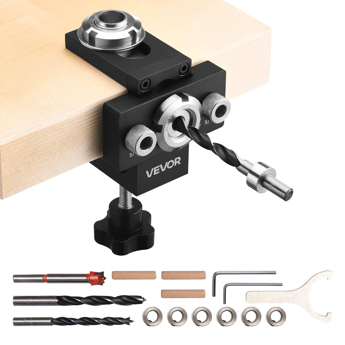 Doweling Jig Kit, Self Centering Dowel Drill Jig for Straight Holes, Aluminum Alloy Woodworking Joints Tool with 3 Size Drill Bits 5/16", 3/8", and 19/32", Adjustable Width, for Wood Working