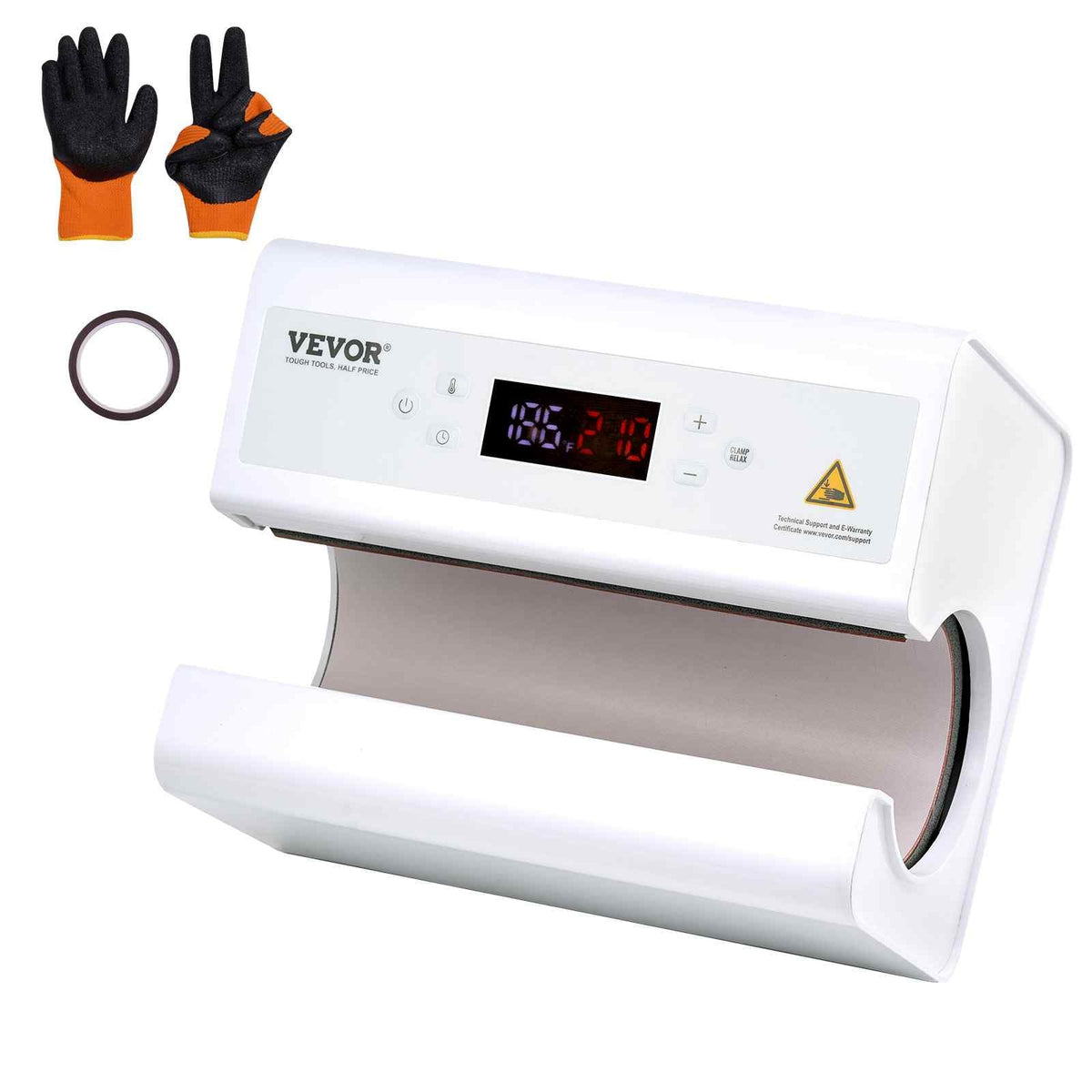 Auto Tumbler Heat Press Machine, Mug Heat Press for 11-30oz Sublimation Tumblers, Heat Up Fast and Even, Tumbler Press with Tape and Glove, Temp and Time Setting, for Tumblers, Cups, Mugs, White