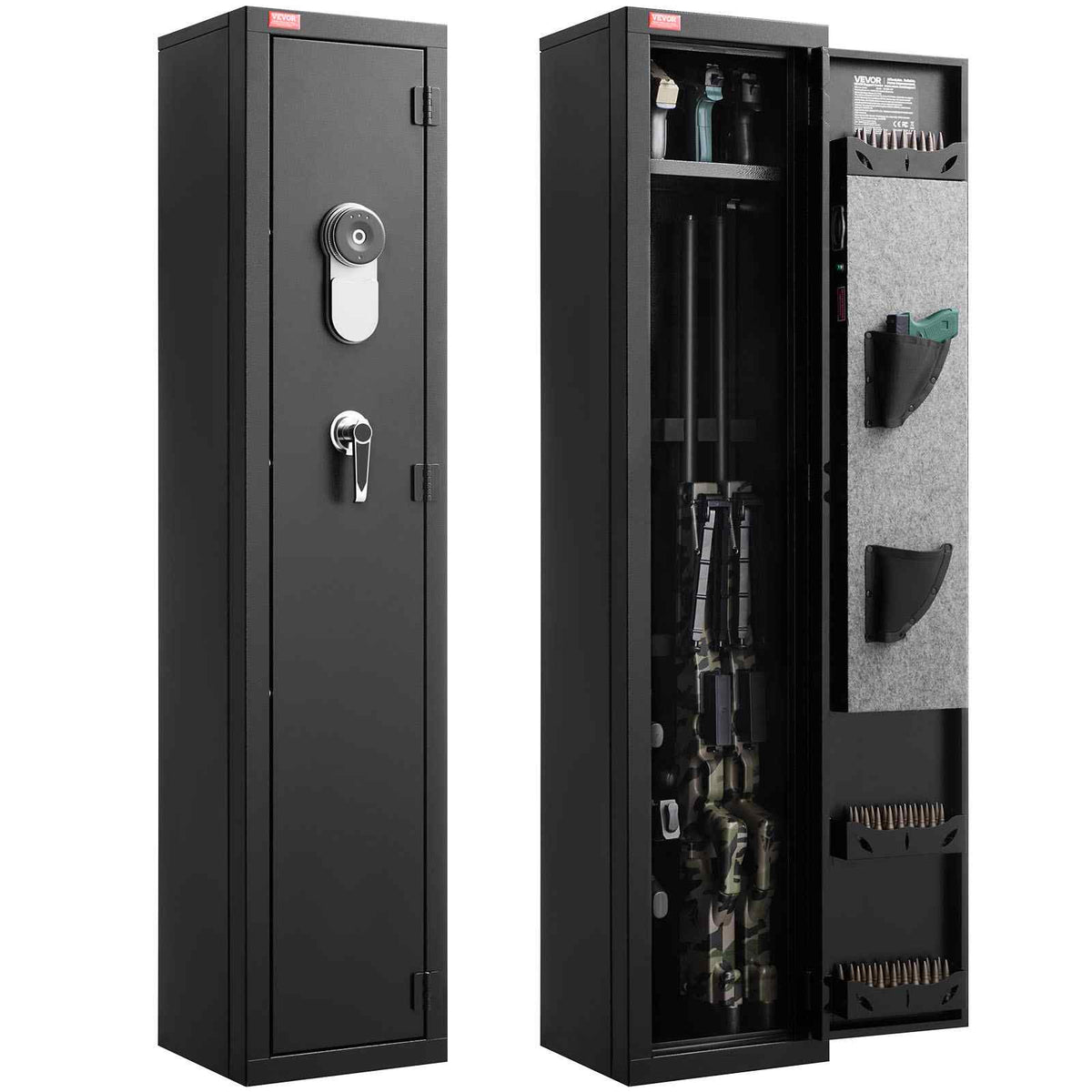 Gun Safe, Heavy Duty Cold-Rolled Steel Fireproof Rifle Cabinet with Fingerprint, Digital Keypad & Key, Large Long Gun Cabinet with Magazine and LED, Adjustable Racks for Rifles, Pistols, Shotgun
