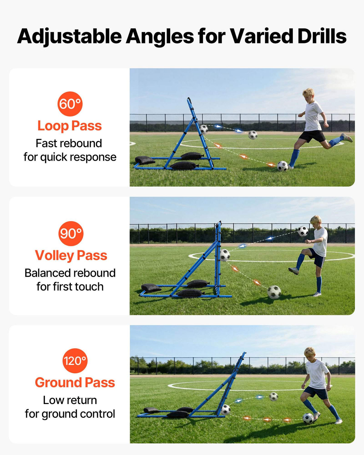 Soccer Rebounder Net, Quick-Switch Angle Soccer Goal Rebounder for Control, Passing Practice, Heavy-Duty Iron Frame & PE Net, Easy Setup Ball Training Equipment for Teens&Adults,3.7 x 3.7 ft