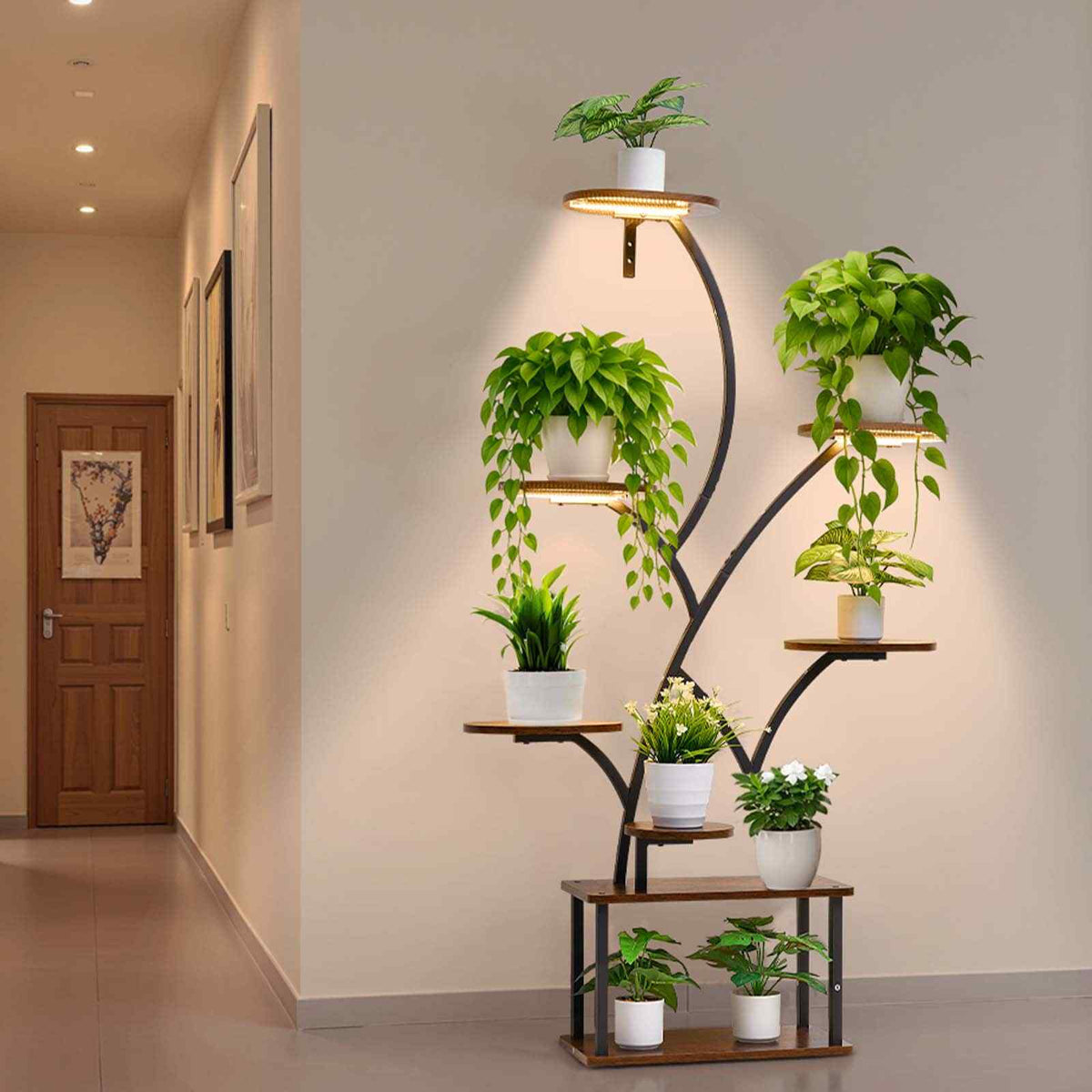 Plant Stand Indoor with Grow Lights, 62 in Tall 8-Tier Lighted Plant Shelf, Metal Corner Plants Holder, 3 Timer & 10 Brightness, Tree-Shaped Flower Display Rack for Living Room Balcony Decor